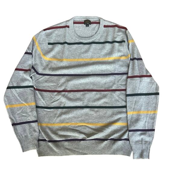 J Crew 100 Percent Cashmere Classic Preppy CrewNeck Gray Fall Striped Sweater - Picture 1 of 6